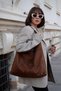 Women's Bitter Brown Suede Shoulder Bag - Large Volume - 3