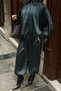Textured Satin Oversized Jacket-Pants Petrol Green Suit - 3