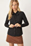 Women's Black Collar Tied Patterned Shirt Arm-20K001150 - 2