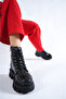 Women's Black Leather Wool Inside Zippered Daily Boots NK0204 - 7