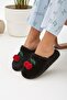 Black Silent Sole Cherry Women's House Slippers Furry Winter Slippers Guest Slippers - 3