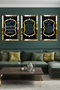 Gold Mirrored Plexiglass Framed Ayetel Kursi, Evil Eye Verse, Prayer of Fertility Religious Triple Mdf Painting Set - 5