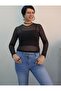 Black Crew Neck Long Sleeve Tulle Blouse T-Shirt - 3