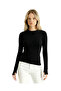 Black Color Finger-Looped Long Sleeve Body Blouse - 5