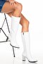 Women's Leather Look White Skin Mirror Heeled Below the Knee Boots - 5