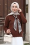 Angora Soft Sweater with Brown Scarf Detail - 2