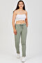 Women's Khaki Italian Lycra Pants with Stripes on the Sides - 6