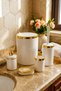 5 Piece Acrylic Bathroom Set, Stylish and High Quality Acrylic, Gold Color Detail, White - 5