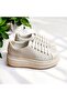 Women's White Genuine Leather Sports Sneaker Lace-Up Daily Use Soft Lightweight & Comfortable Sole - 9