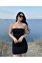 Women's Black Mini Length Strapless Pencil Dress - 2