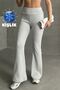 Women's Gray High Waist Ribbed Spanish Leg Waist Retractor Elastic Interlock Winter Leggings - 2
