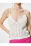 Strappy Crochet Top with Button Detail and V-Neck - 5