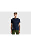 Men's Indigo Linen Blended Crew Neck Basic T-Shirt