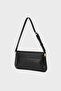 Women's Black Shoulder Bag with Adjustable Shoulder Strap, Magnetic Fastener and Embossed Logo - 2