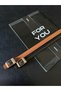 2-Piece Genuine Curved Leather Women's Belt with F Logo and Gold Buckle, Gold Women's Belt, Trouser Belt - 2
