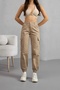 Women's High Waist Elastic Leg Jogger Cargo Pocket Trousers - 4