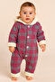 Winter Sweet Plaid Hooded Buttoned Baby Jumpsuit with Plush Inside