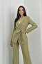 Women's double belted blazer jacket pants set - 3