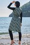 23118 Women's 0 Collar Zippered Parachute Fabric Long Length Full Hijab Swimsuit - 3
