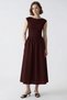 Women's Burgundy Contrast Pocket Detailed Midi Dress