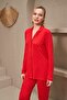 25167 Women's Collared Buttoned Long Sleeve Red Pajama Set - 5