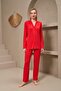 25167 Women's Collared Buttoned Long Sleeve Red Pajama Set - 2