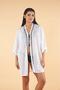 3019 Women's Half Sleeve Front Tie Sequin Detail Collar Shirt Dress Pareo