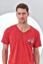 24307 Men's Burgundy V Neck Sail Printed Short Sleeve Pajamas Set - 5