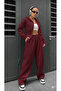 Women's Burgundy Sporty Stylish Zip-Up Three-Thread Unbrushed Fabric Bottom-Top Tracksuit Set 0057 - 4