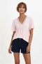 Women's V-Neck Half Sleeve Collar Mesh Detail Stylish Knitted Comfortable Fit Summer Blouse - 4