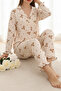 Star Teddy Bear Patterned Knitted Long Sleeve Women's Buttoned Pajama Set
