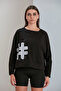 Black Printed Crew Neck Sweatshirt - Two Thread - 6