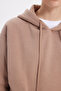 Women's Oversize Wide Cut Cotton Soft Textured Basic Mink Hooded Sweatshirt with Fleece Inside - 6
