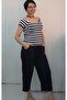 Navy Blue Elastic Waist Casual Combed Viscose Capri Bottom Pajamas - 3