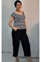 Navy Blue Elastic Waist Casual Combed Viscose Capri Bottom Pajamas - 6