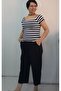 Navy Blue Elastic Waist Casual Combed Viscose Capri Bottom Pajamas - 2