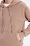 Women's Oversize Wide Cut Cotton Soft Textured Basic Mink Hooded Sweatshirt with Fleece Inside - 3