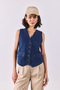 Women's Dark Blue Jean Vest 100% Cotton - Dark Blue - 8