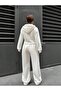 Women's Ecru Stylish Zip-Up Three-Thread Unbrushed Fabric Top and Bottom Tracksuit Set 0057 - 6