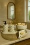Decorative 5 Pieces Bathroom Sink Set Liquid Soap Dispenser Solid Soap Dispenser Toothbrush Holder Tray Towel Holder Beige Color - 2