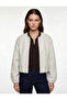 Kaşe Bomber Jacket Crop Crew Neck Zipper Pocket Long Sleeve