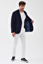 Takiro Men's Navy Blue Stretching Fabric Slim Fit Mono Collar Sports Blazer Jacket - 7