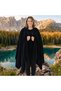 Black Warm Anti-Pilling Fleece Hooded Unisex Outdoor Camper Poncho Winter Buttoned Shawl - 9