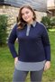 Women's Navy Plus Size Lapel Hem Striped Woven Shirt Detail Side Oval Cut Flexible Viscose Blouse - 3