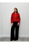Women's Gold Button Blazer Red Tweed Jacket - 3