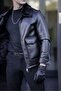 Men's Black Bag Pocket Full Fur Collar Black Fur Detailed Leather Coat - 4