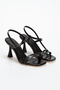 Women's Black Metallic Ankle Adjustable Stylish Evening Dress Shoes with Piping Detail - 2