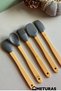 Kitchen Bamboo Silicone Heat Resistant Spoon Ladle Set Spatula Wooden Body Hangable Set of 5 Gray - 8