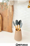 Kitchen Bamboo Silicone Heat Resistant Spoon Ladle Set Spatula Wooden Body Hangable Set of 5 Gray - 5