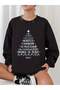 Unisex Christmas Tree Printed 3 Thread Inside Sha Fleece-Lined Isiklet Collar Sweatshirt